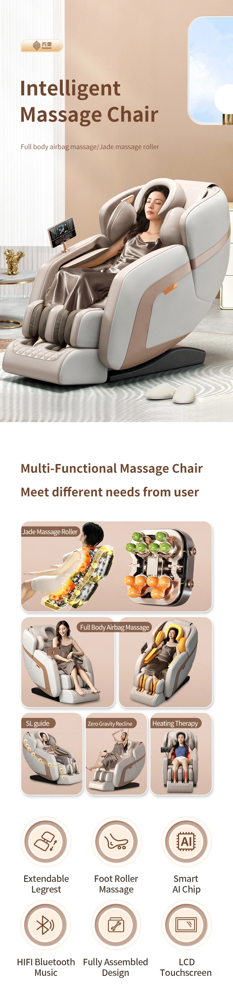 Customized Label OEM Wholesale Luxury Automatic Electric Luxury Ghe Massage Family Healthcare 3D Massage Chair Zero Gravity 4D