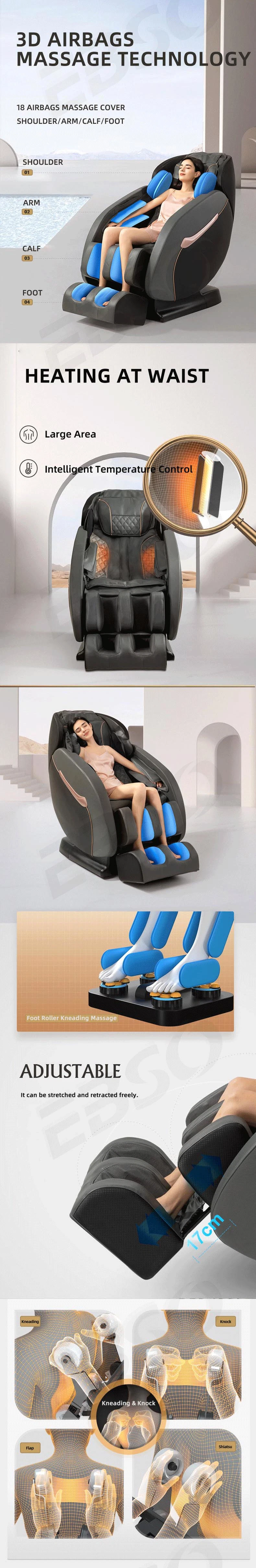 Heating Full Body Airbags 2D Zero Gravity SL Massage Chair 2023 New Design Electric Luxury LCD Controller PU Leather