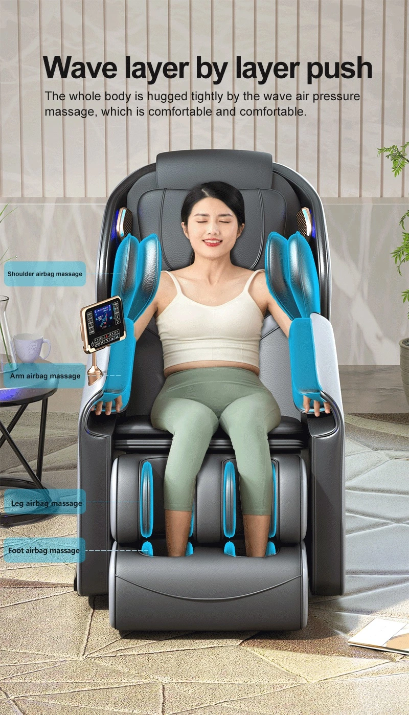 Luxury Smart LCD Touch Control Heat Full Body Massage 2D Manipulator SL Track Shiatsu Airbag Massage Chair with LED Side Light